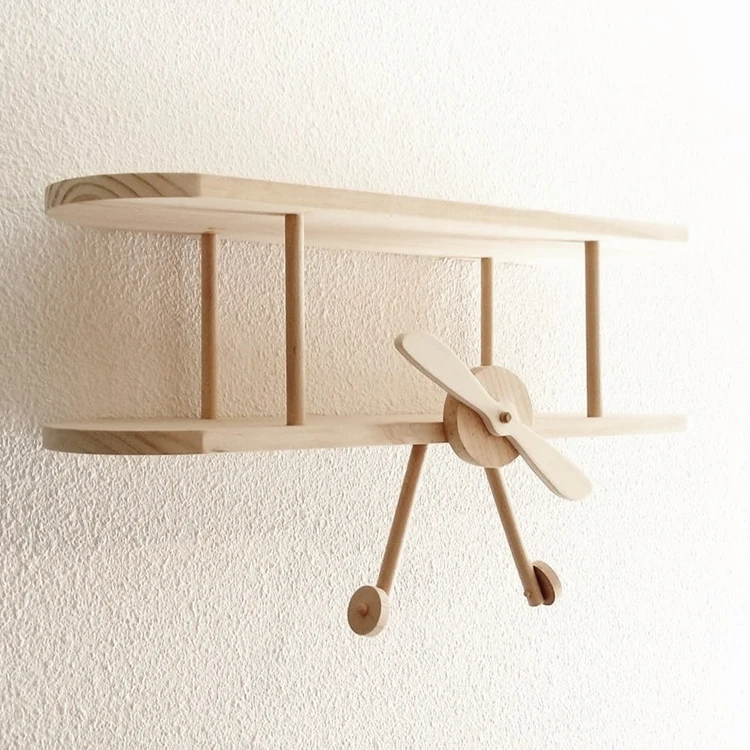 

Nordic kid room wall mounted plane decoration wood toy book organization airplane storage shelf, Customized