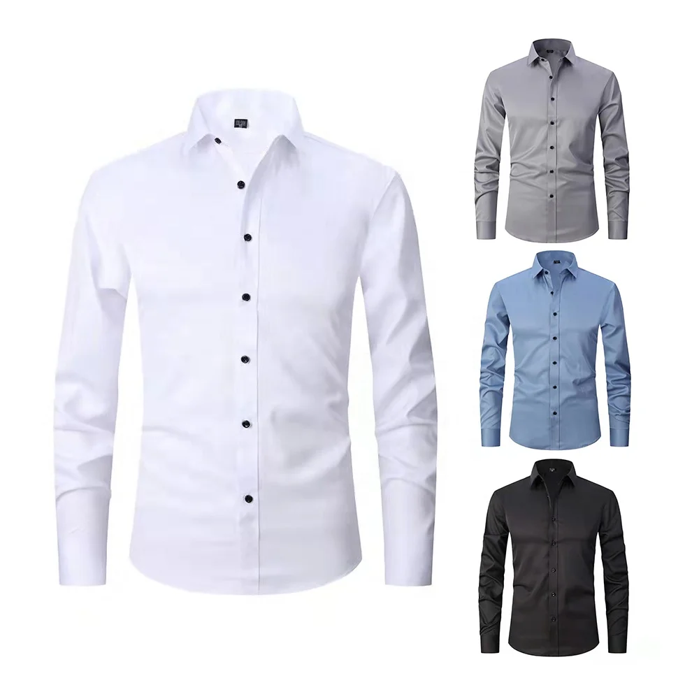 

Popular high quality bamboo fiber cotton solid color long sleeve office wear business men dress shirt, Solid shirt