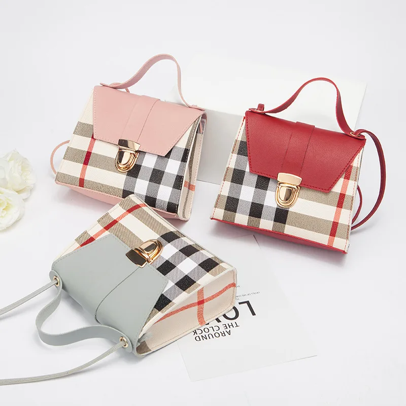 

2021 women hand bags luxury korea style sling bag for women fashionable grid Pu leather handbag, Customizable