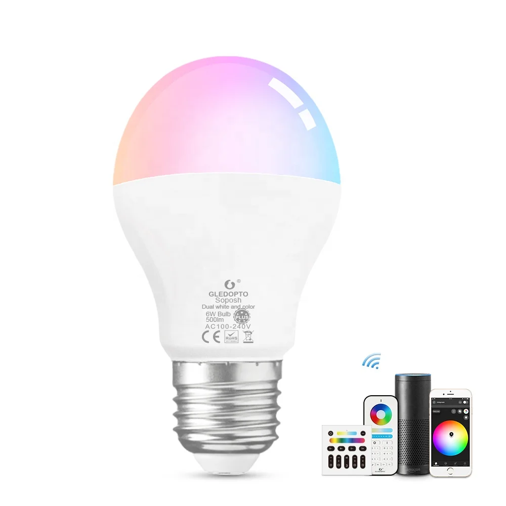 Gledopto ZigBee LED Light Bulb That Work With Alexa Without A Hub White And Color Ambiance RF & App Controlled Light Bulbs 6W
