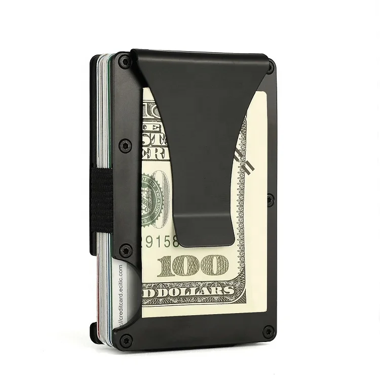 

Aluminum Metal Minimalist Mens Wallet RFID Blocking Credit Card Holder Money Clip, Black