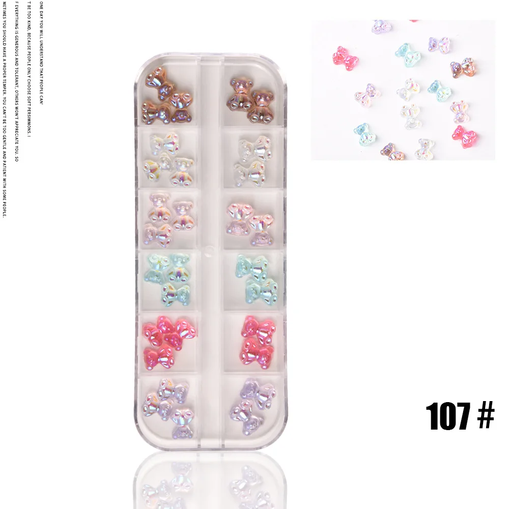 

3D Cute Bear Butterfly Resin charms Nail Art Decorations, As picture