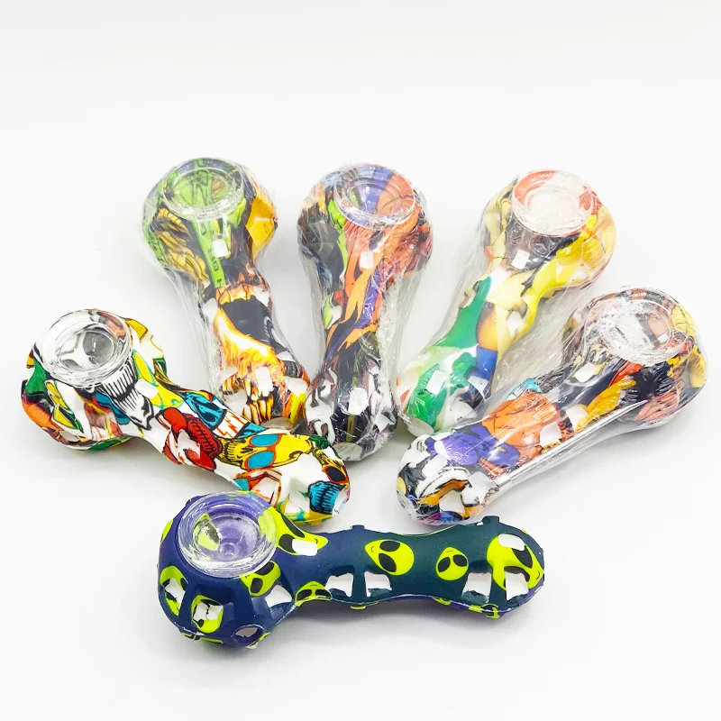 

Silicone Weed Smoke Free Glass Bowl Accessories Starwars Silicon Smoking Pipes Geometric hollow pipe colorful smoking pipe