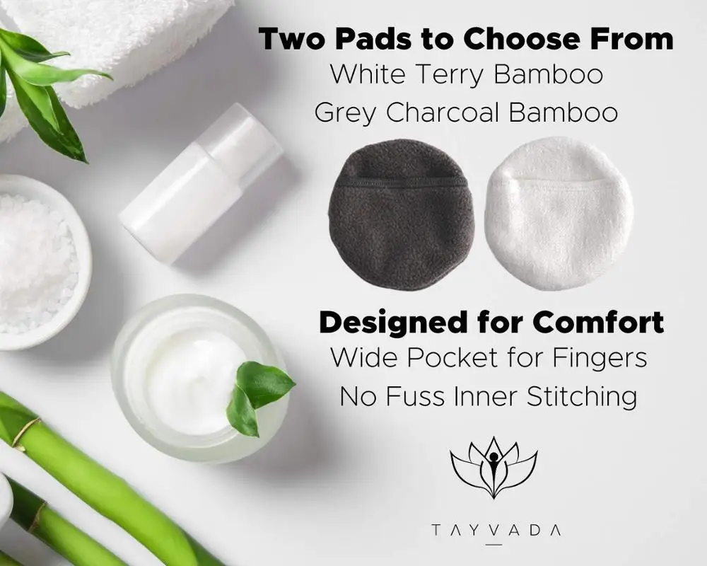 
Four Layer Premium Rounds White Terry and Grey Charcoal Bamboo Face Reusable Makeup Remover Bamboo Pads Washable 