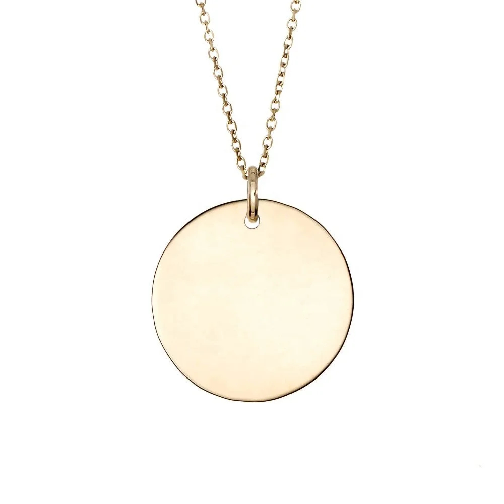 

925 Sterling Silver Free Engraving Name Alphabet Logo High Polish Round Plain Disc Pendant Personalized Charm Necklace