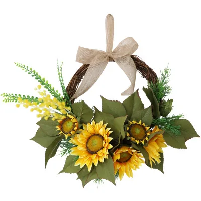 

Wholesales Amazon Best Selling Artificial Flowers Home Door Party Wedding Wall Decor Acacia Farnesiana Sunflower Wreath Ring, Sunflowers