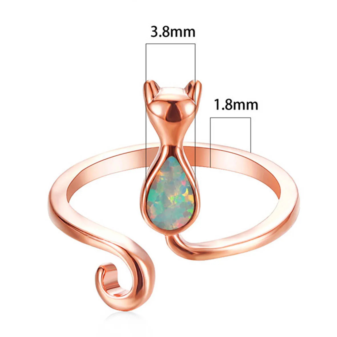 

Beautiful Unique 100% Solid 925 Sterling Silver White Fire Opal Cat Dainty Rings 14K Rose Gold Plated Opal Jewelry