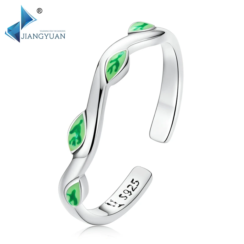 

SCR808 Jiangyuan Retro green leaf ring 925 sterling silver adjustable female ring