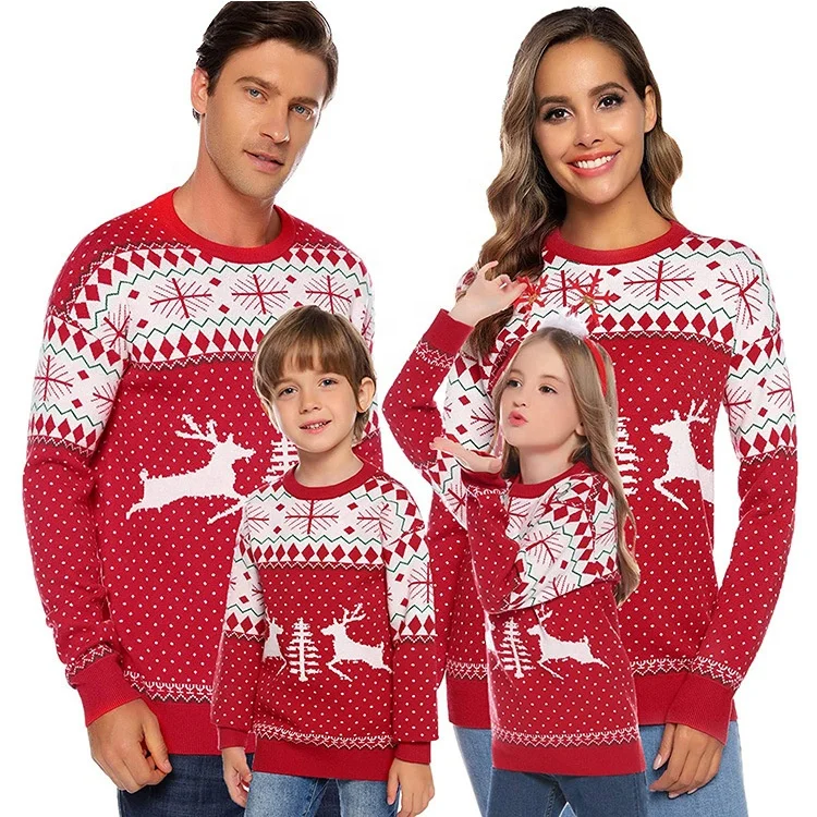 

Custom Unisex Family Holiday Reindeer Snowflakes Santa Matching Outfits Sweater Christmas Jumper