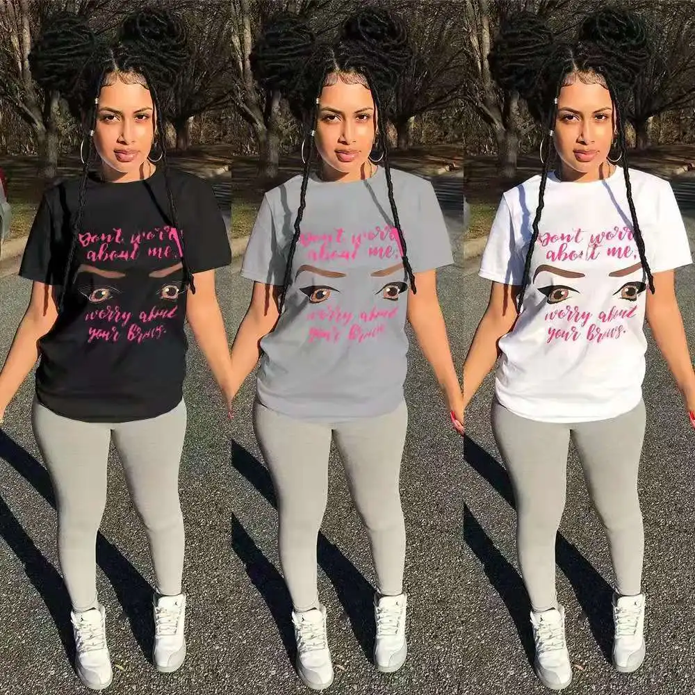 

2021 fashion trendy graphic tshirt women short sleeve round neck cotton tees summer streetwear, 3 color as picture