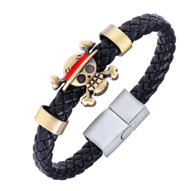 

2021 Sailing Jewelry Naruto Ninja Leather Braid Bracelet Aquaman Magnet Buckle Selda Attack on Titan Anime Bracelet