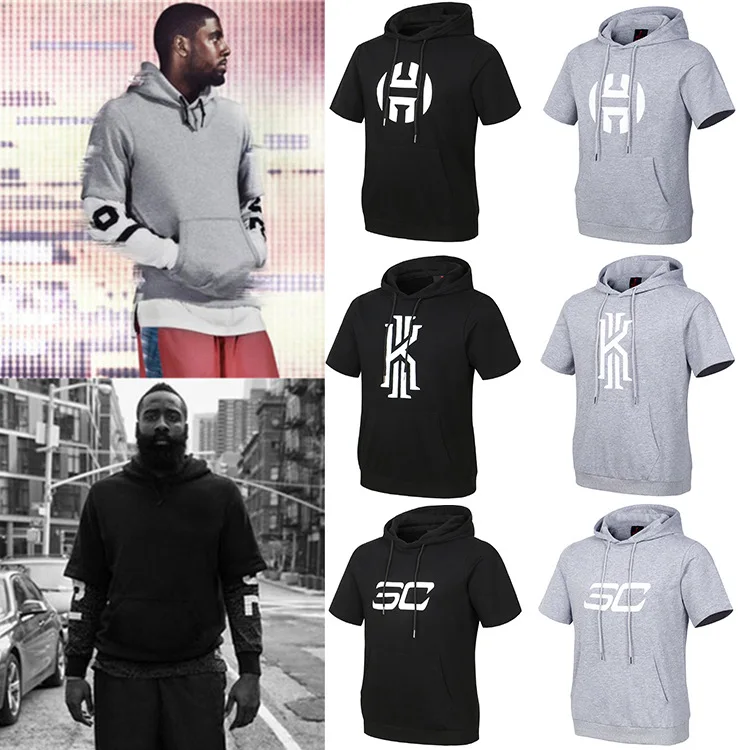

Wholesale Customized Basketball Short Sleeve Hoodie Sweatshirt Men's Spring And Autumn Jacket Loose Hooded Half Sleeve Sweater, Customized color