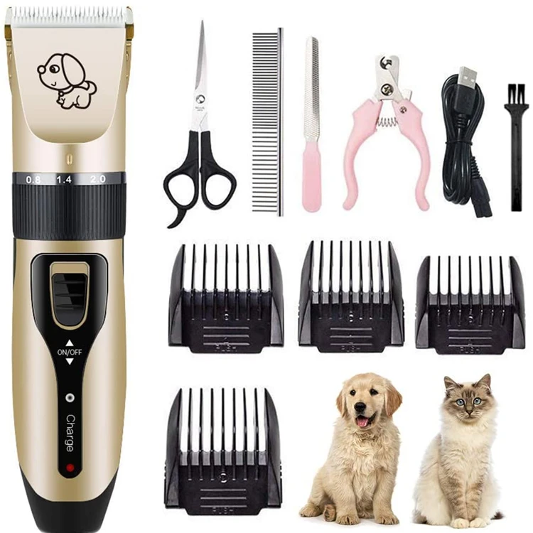 

factory cheap price dog clippers pet grooming kit dogs cats hair shaver nail cutter hair scissors pet hair clippers, Gold