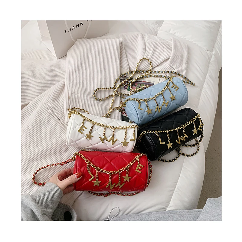 

New Fashion Quilted Shoulder Bag Women Summer Female Chain Small Casual Diamonds Lattice Bags Quality Cylinder Messager Bags