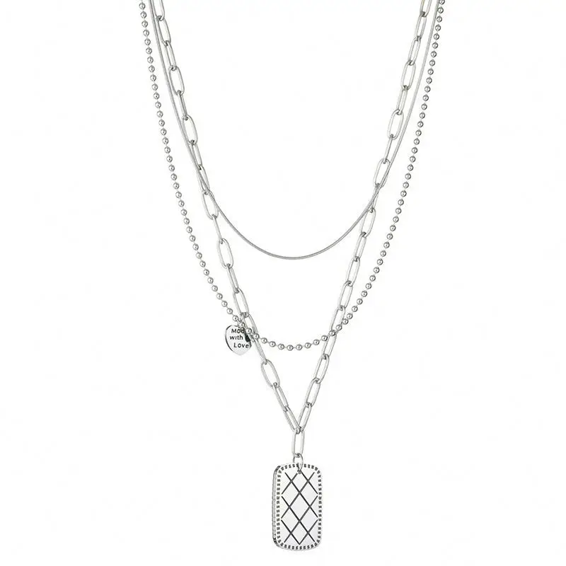 

Women Three-layer Square Heart Shaped Pendant Stainless Steel Necklace
