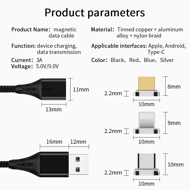 Wholesale 3 in 1 Micro USB Cable 3A Type C Fast Cable Magnetic Charging Cable for iPhone Charger Data Line - ANKUX.COM