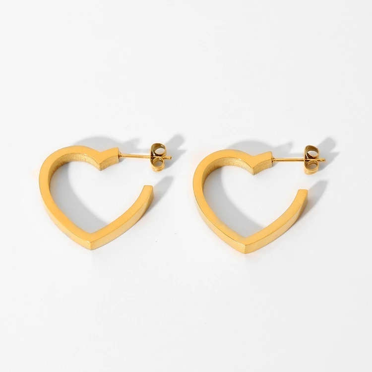 Hot Girls Thick Hearts Huggie Earring 18K Real Gold Plated Stainless Steel Jewelry Hollowed Heart Hoop Earrings