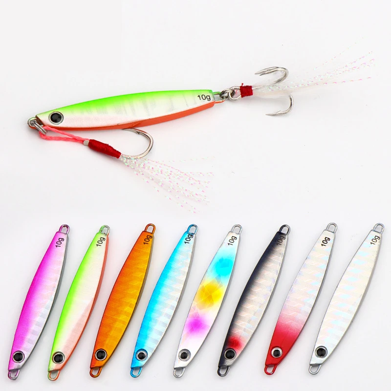 

Iron plate road sub bait long shot feather hook fake bait metal sequined perch freshwater sea fishing fishing tackle bait, 8 colors