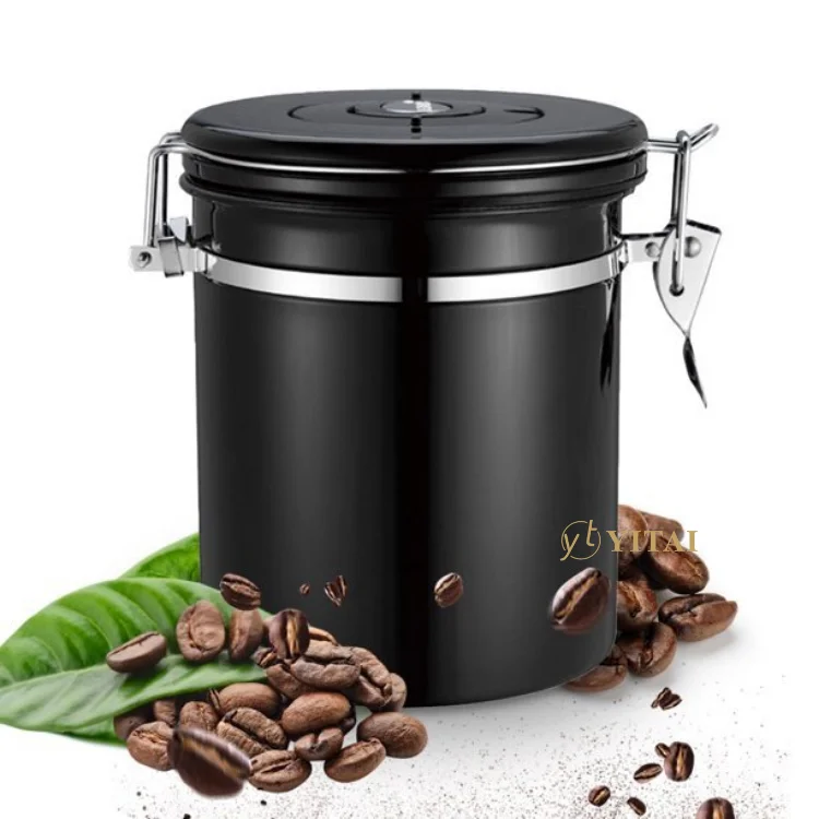 

Stainless Steel Coffee Canister with Exhaust Valve 1.5L Coffee Bean Airtight Jar Multipurpose Food Storage Container with Date, Customized color