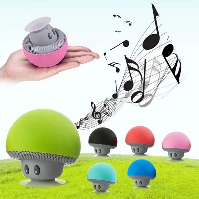 

Mini Mushroom Wireless speaker with Mic Portable Waterproof Shower Stereo Subwoofer For Mobile Phone, Black, green, blue, pink, red, light blue,yellow