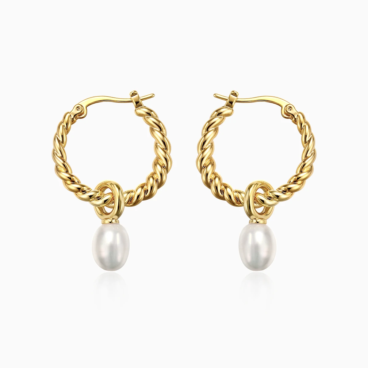 

Trendy Brass 18K Gold Plated Freshwater Pearl Twisted Hoop Earring