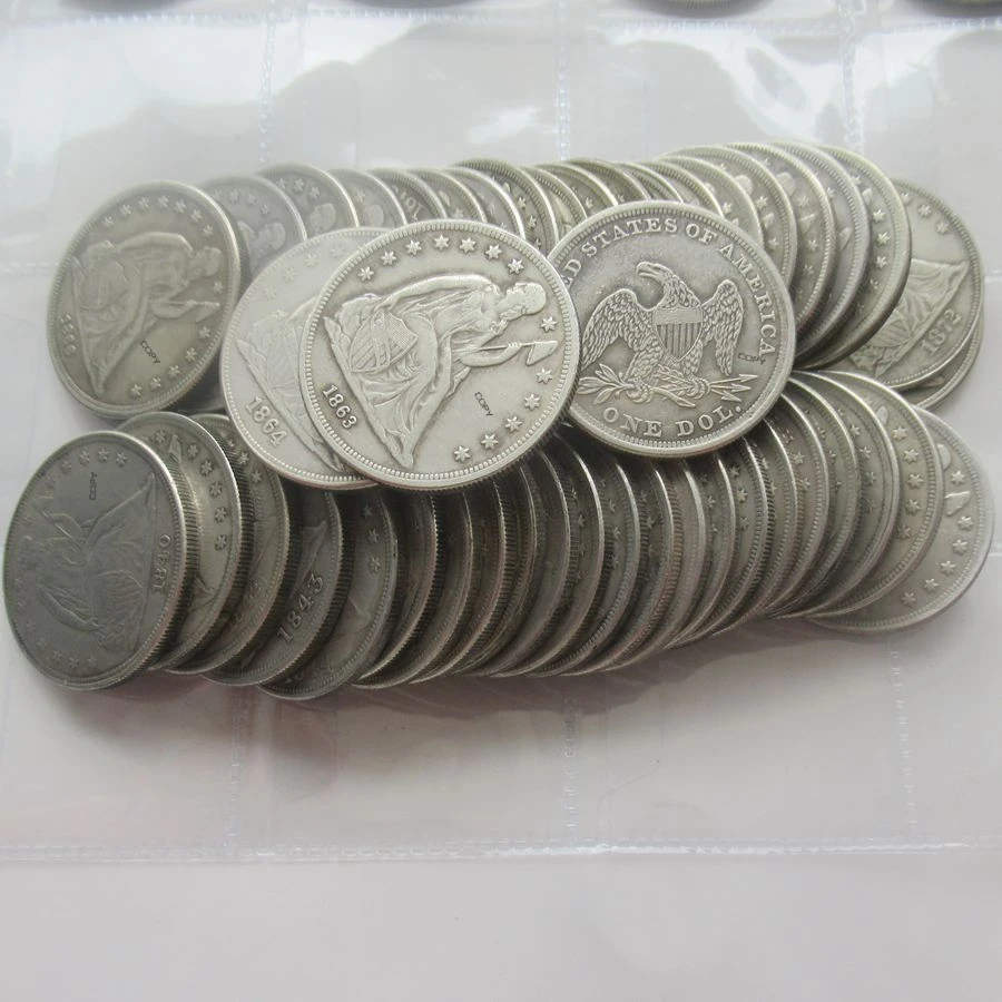 

US Seated Liberty Dollars No Mintmark (1840-1873) 34 Pcs Silver Plated Reproduction Decorative Commemorative Coins