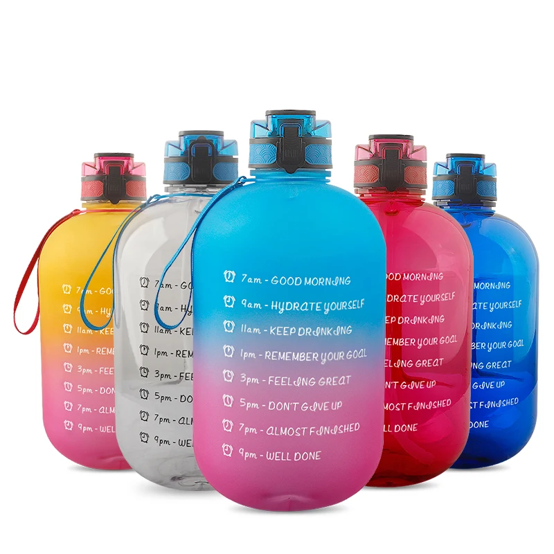 

1 Gallon Water Bottle Plastic transparent water cup 1 gallon petg with color box, brush ribbon and 3.78L big water bottle, Customized color