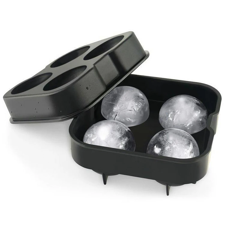 

4-Cavity Reusable Whiskey Ice Ball Mold Silicone Large Round Ice Cube Tray