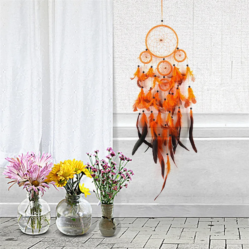 

Decorations Dream Catcher Feather Pendant High Quality Orange Yellow Retro Style Holiday Gift Handcraft New Year Wall Hangings