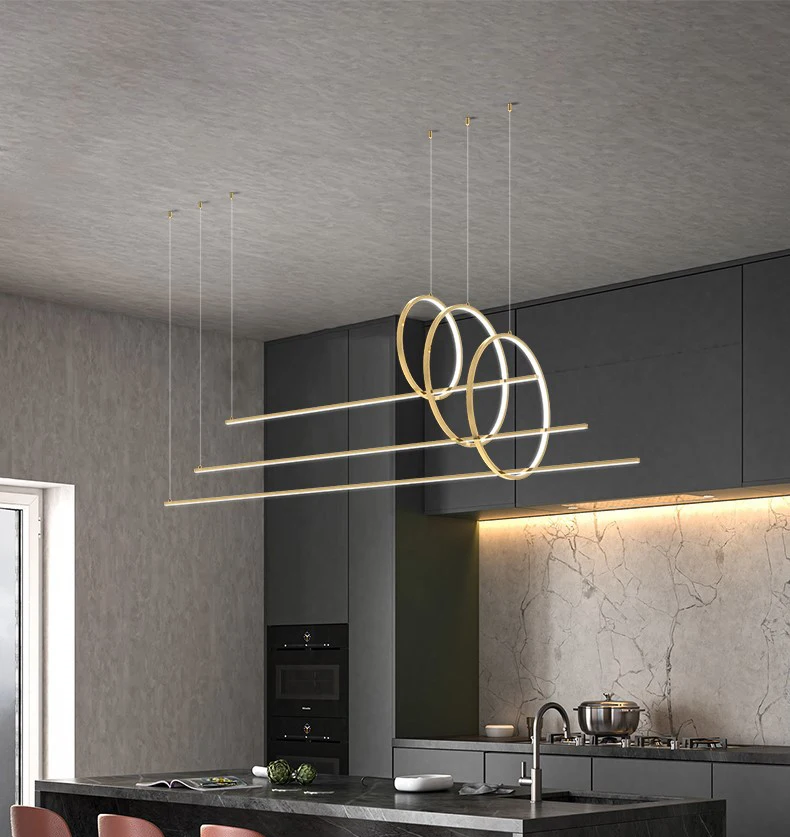 Modern minimalist kitchen bar counter strip study light luxury Nordic office led strip light dining room chandelier