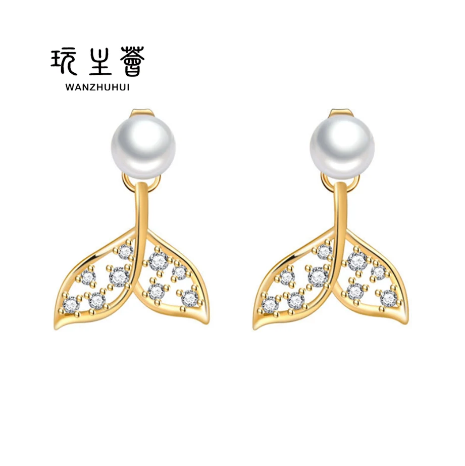 

New arrival zircon setting golden fish tail silver needle alloy earrings