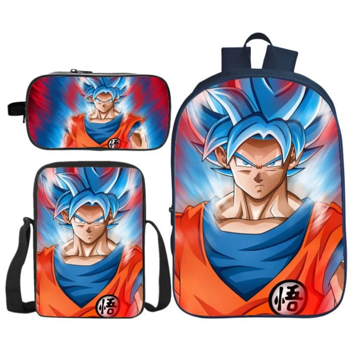 3pcs/Set Dragon Ball Z Son Goku Backpack Children's 3D Cartoon Schoolbag  for Primary School Comfortable Backpack-G 