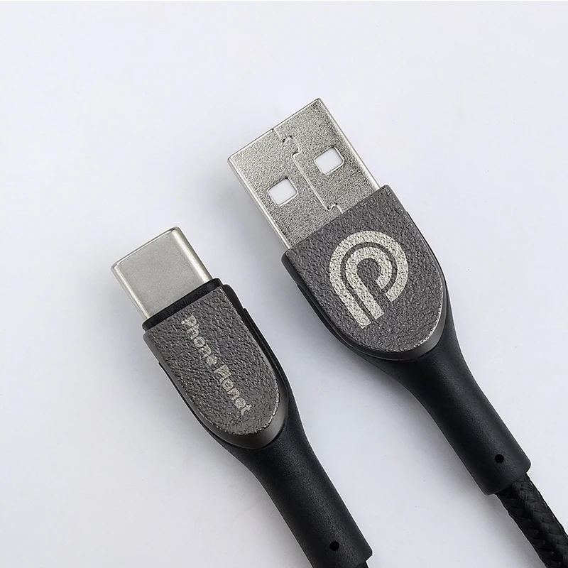 

Phone Planet new products 2021 1.2M Zinc Alloy Fast Charging Data Cable For Type-C pp yarn Braidedfor iphone usb cable, Black+black