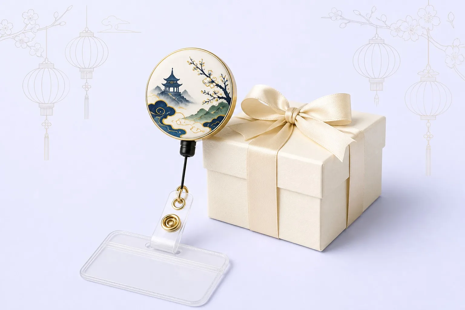 Retractable badge reel presented with a gift box