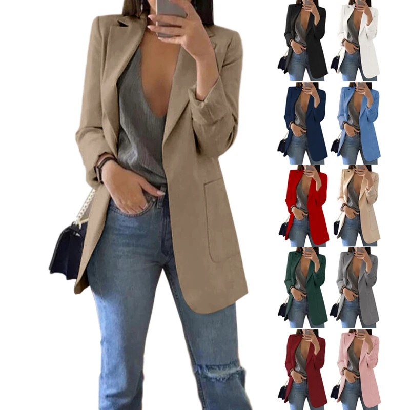 

2021 S-5XL Plus Size Fall Women Clothing Long Sleeve Coat Suit Slim Cardigan Office Ladies Thin Blazer Woman Jacket Blazers