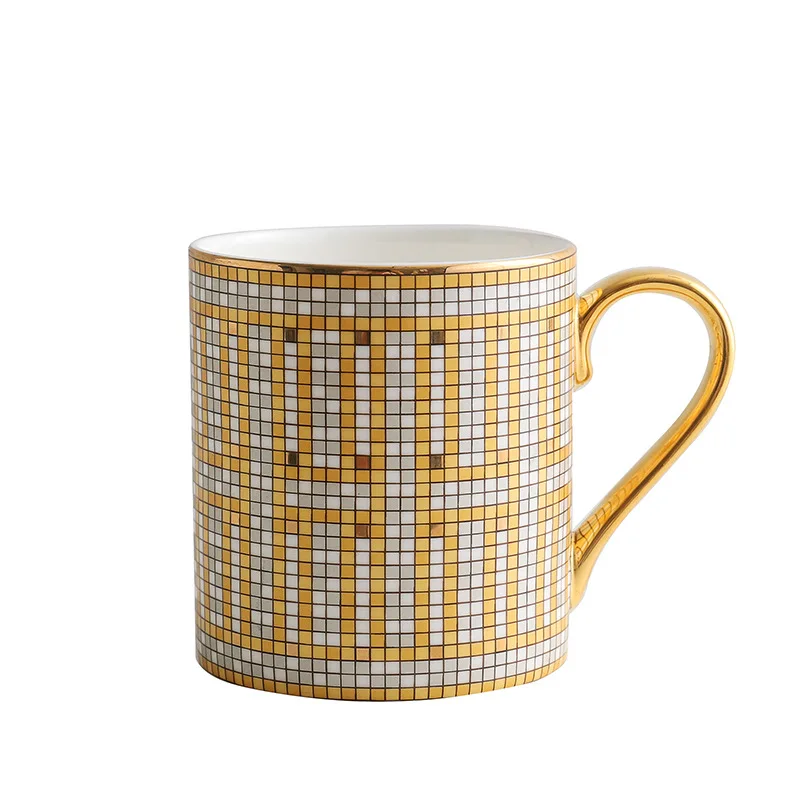 

(sample available)12ozEuropean and American style high-end creative mosaic gold ceramic cup coffee cup with lid and handle