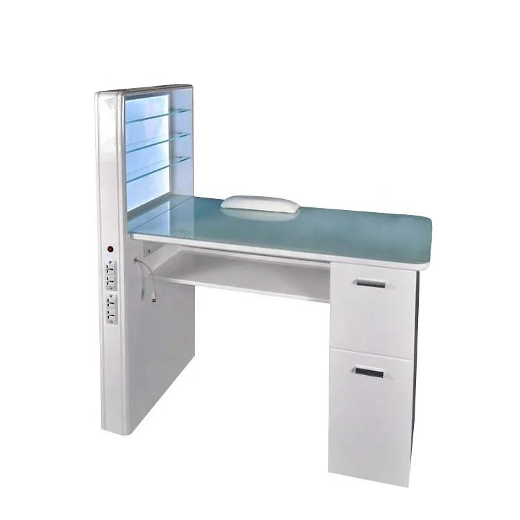 
Fashion styling nail salon supplies and equipment bar vintage double manicure table with optional glass top fan UV light 