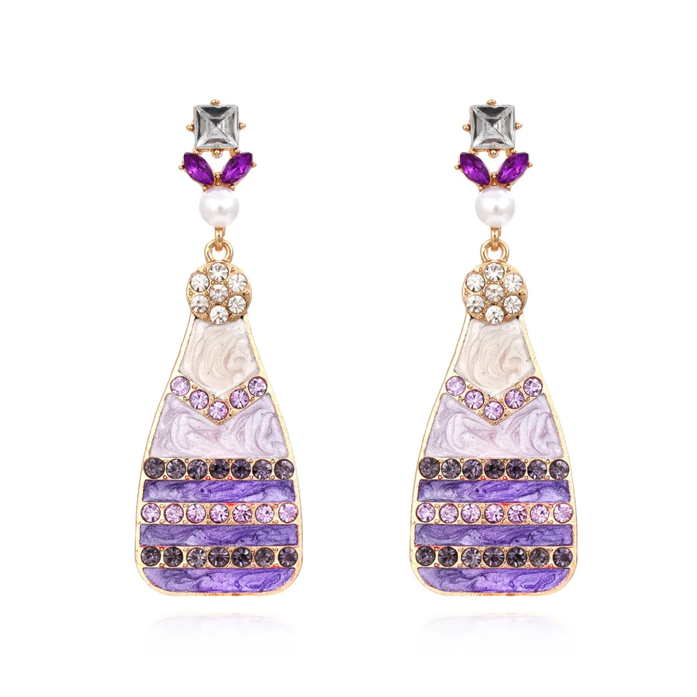 

SC Fashion Crystal Drop Earrings Retro Trendy Wine Bottle Rhinestone Diamond Pearl Inlay Drop Stud Earrings for Women Girls, Purple, pink, green, yellow, blue, multicolor