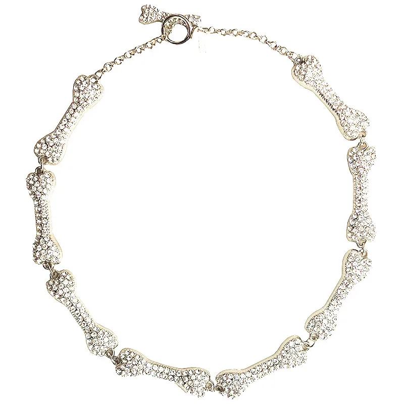 

2021 Hot Sale Designer Brand Saturn Necklace Rhinestone Pave Queen of Punk Bone Necklace, Picture shows