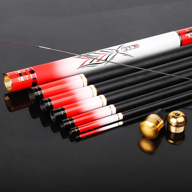 ROBBEN 3.6M 4.5M 5.4M 6.3M 7.2M Long Section Carp Fishing Rod High Carbon Hand Fishing Rod, Red