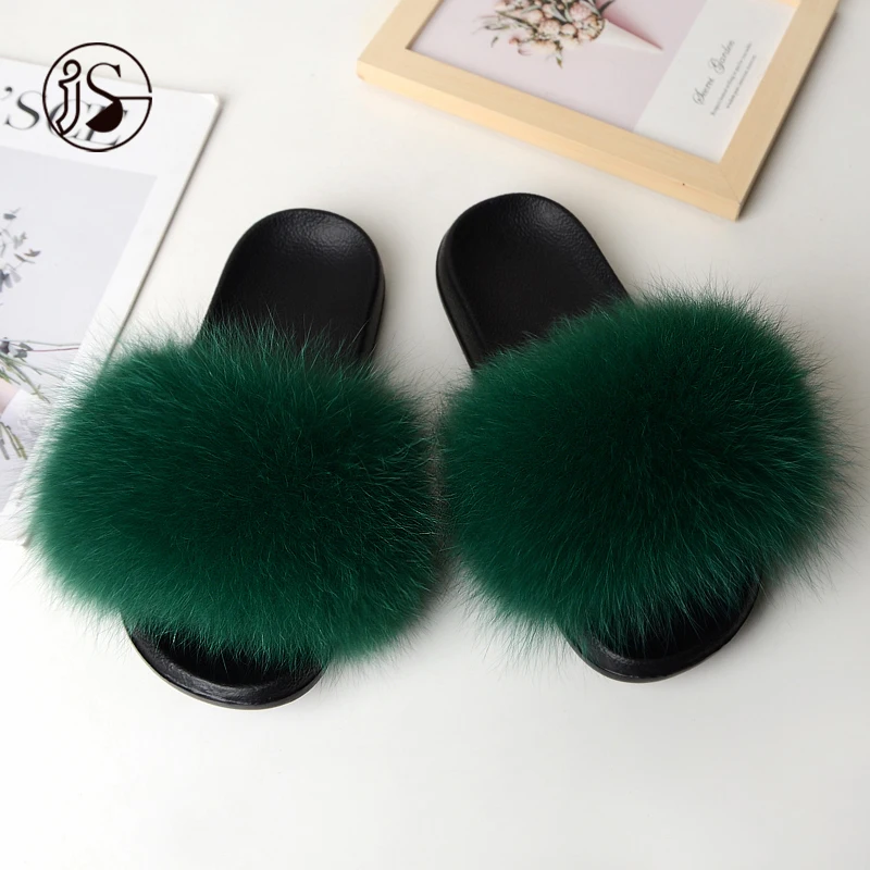 

2021 Various Design Fur Slides Colorful Plush Fur Slippers Comfy Women Fox Furry Slippers Fur Slides for women, Picture