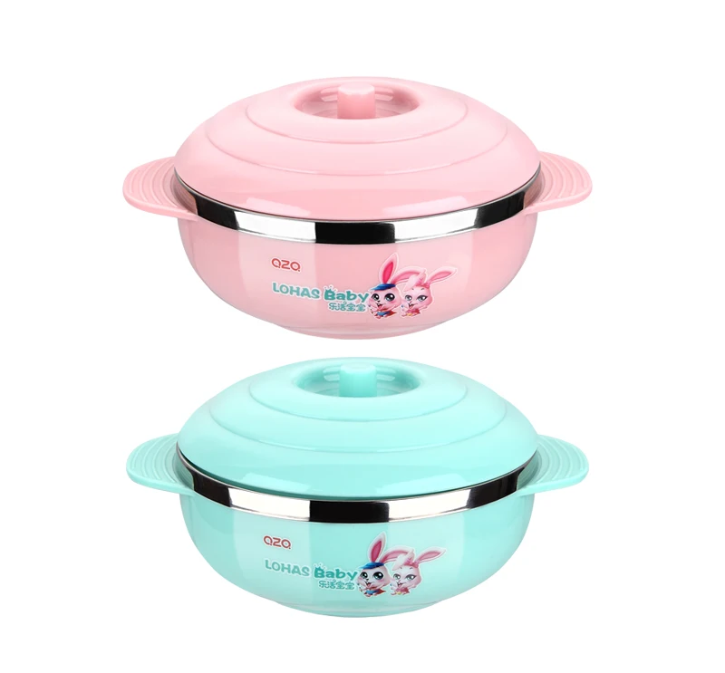 

Stainless Steel Serving Nesting Soup Food Bowl for Kids Children with Cartoon Pattern Mixing Baby Bowl, Pink blue