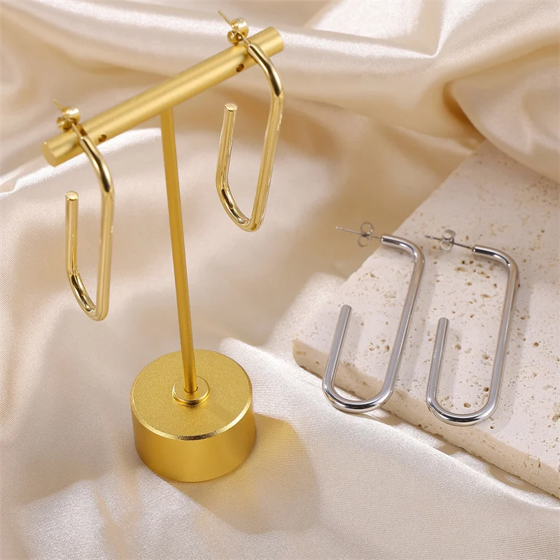 

Wholesale 18k PVD Gold Plated Tarnish Free Waterproof Long Hoop Stainless Steel Fashion Earring