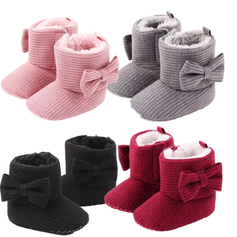 

Baby Girls Boys Girls Snow Boots Soft Sole Anti-Slip Crib Shoes Winter Keep Warm Cozy Corduroy Bowknot Booties