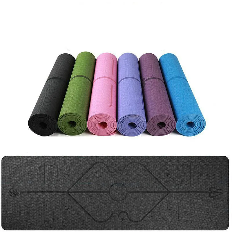 

Custom LOGO Yoga Mat Exercise Workout 6mm with line Non Slip TPE Yoga Mat, Violet,blue,orange,black or any color is available