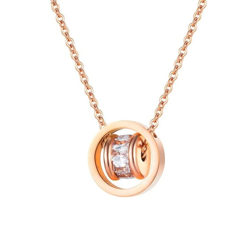 

Fashion Stainless Steel Forever Circle Double Pendant Necklace For Women Rose Gold Zircon Necklaces Jewelry Wholesale Factory