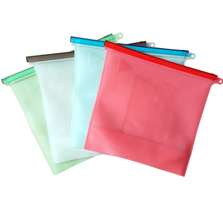 

Reusable Food Grade Silicone Storage Bag for Vegetable Fruit, Blue,green,red,clear