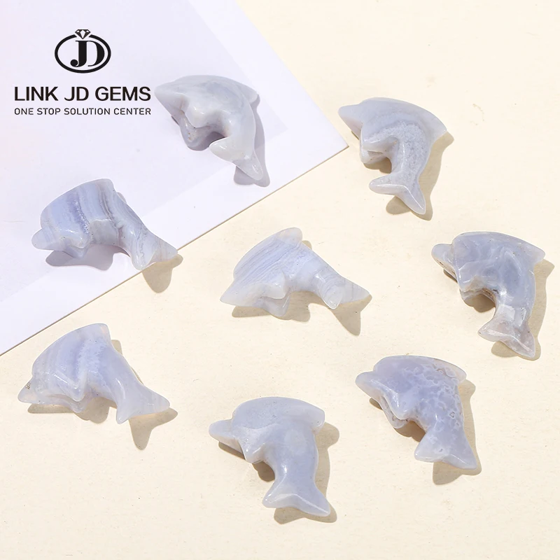 

JD Animal Figurine Healing Energy Gemstone Crystal Crafts Natural Purple Color Agate Dolphin Pendant Beads for Jewelry Making