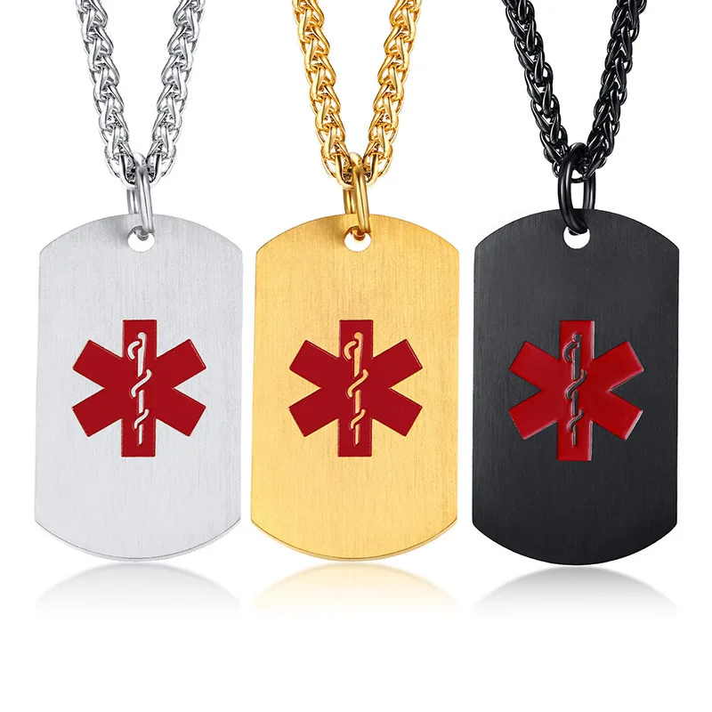 

18k gold plated rectangle tags pendant necklace medical alarm necklace, As picture shows
