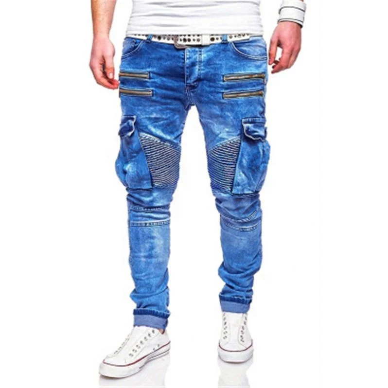 

Jhcentury designer Men jeans spring pocket blue color pants men's street style loose jeans, Customized color